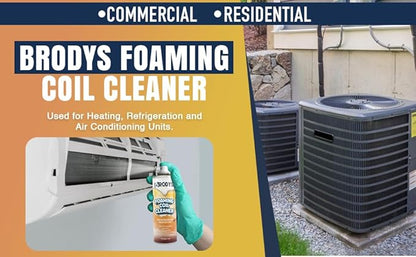 BRODYS Foaming AC Coil Cleaner - For A/C and Refrigeration Units - No Rinse Formula, Cleans and Deodorizes, Condenser Coils (18oz) (1 Pack)