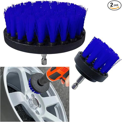 ZIMISI 2PCS Car Detailing Drill Brush Set, 2" & 4" Power Carpet Scrubber, Nylon Bristle Wheel Cleaner Brush with Drill Attachment, Car Wash Cleaning Kit for Floor Mats, Bathroom (Blue)
