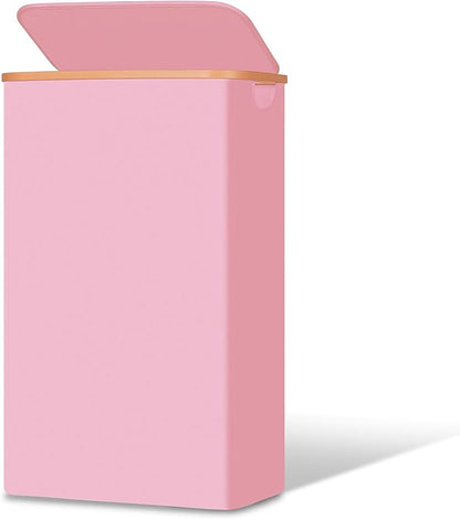 Slim Laundry Basket with Lid, Narrow Dirty Clothes Hampers for Laundry with Handle, Skinny Laundry Bin for Laundry Room, Dorm, Bedroom and Bathroom, 19.8 Gallon (75L) Pink