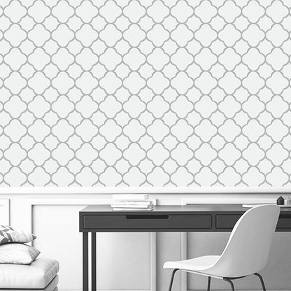 GloryTik Grey and White Peel and Stick Wallpaper Modern Trellis Contact Paper Removable Self Adhesive Geometric Waterproof Wall Paper for Bathroom Cabinets Living Room Wall Decor Vinyl Roll 17.7"ｘ394"