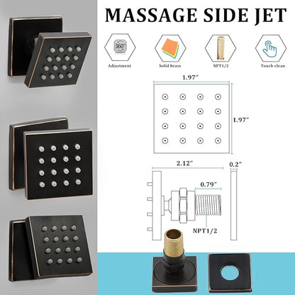 Showerhead Body Spray, HOMEDEC 2inch Brass Square Massage Shower Jet Can 360 Swivel, Oil Rubbed Bronze, 4 pack