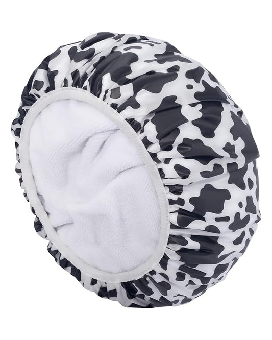 Auban Shower Cap, Shower Cap for Women Terry Cloth Lined EVA Exterior Reusable Double Layer Waterproof, Large Bath Hair Cap for All Hair Lengths, Hotel Travel Essentials Accessories Deep Conditioning