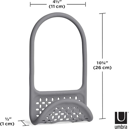 Umbra Sling Kitchen Sink Caddy Sponge Holder, Hangs Over Faucet or Divider, Single, Grey