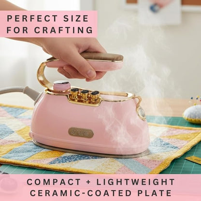 SALAV® Retro Edition Duopress Handheld Garment Steamer & Iron, Ceramic Plate, 1000W, No Drip Steam, Vertical & Horizontal Steam, Rose - Removes Wrinkles & Refreshes Clothes, Vintage Style