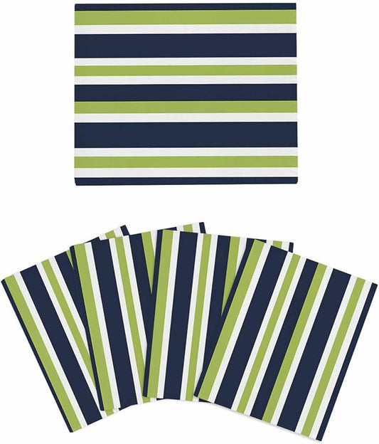 4 Pack Green Dark Kitchen Dish Cloths, Blue White Stripe Abstract Geometric Striped Dishcloths for Kitchen, Reusable Paper Towels, Super Absorbent Quick Drying Washcloths Cleaning Wipes, 8x7 inch