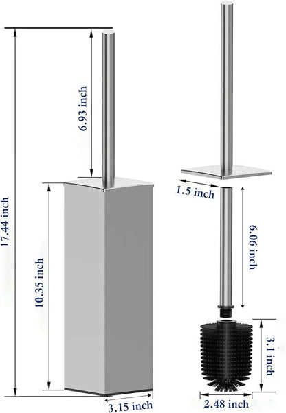 RUACQ Toilet Brush and Holder Set 2pcs,Square Toilet Bowl Brush for Bathroom with 304 Stainless Steel Handle Toilet Cleaner Brush with Durable Scrubbing Bristles,Splash-Proof (Brushed Nickel)