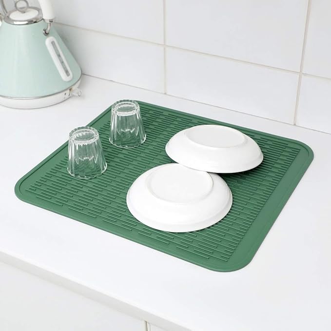 MicoYang Silicone Dish Drying Mat for Multiple Usage,Easy clean,Eco-friendly,Heat-resistant Silicone Mat for Kitchen Counter or Sink,Refrigerator or Drawer Liner Green XL 18 inches x 16 inches