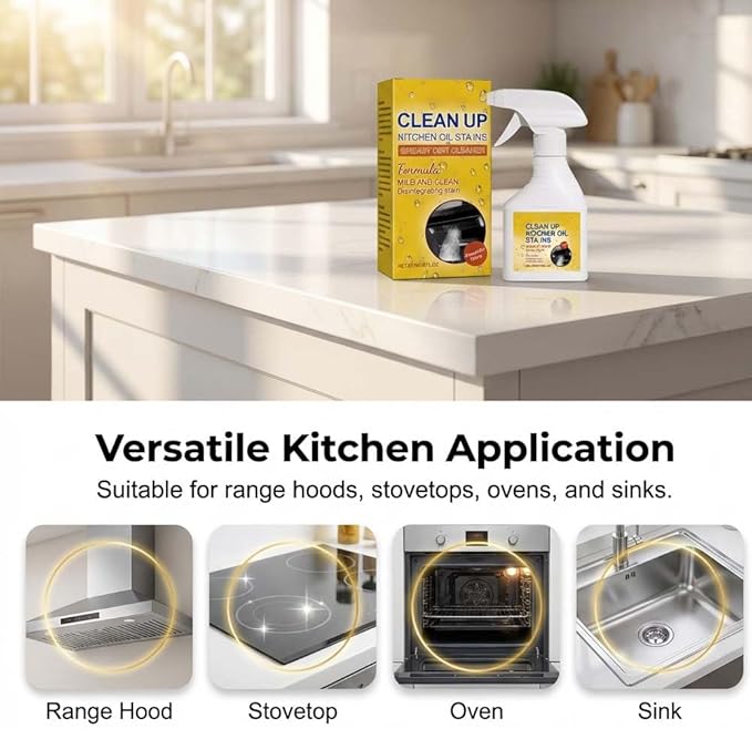 Kitchen Heavy Oil Cleaner Spray, Heavy Duty Kitchen Degreaser Spray, Foaming Oil Cleaner for Stove, Oven & Countertops, Multi-Surface Grease Remover for Appliances (2pcs)