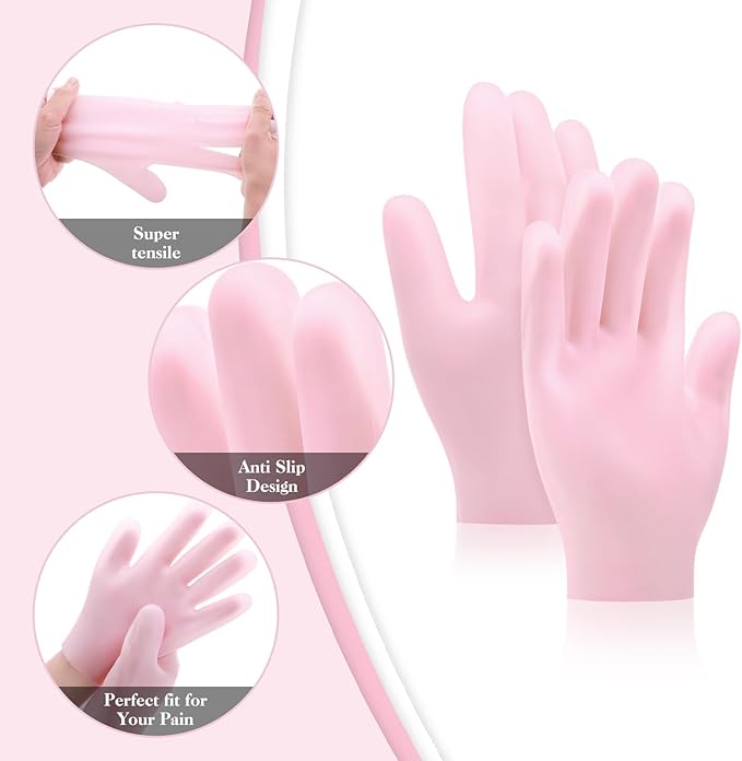 Sibba 2 Pairs Silicone Moisturizing Gloves Spa Gel Hydrating Gloves Women's Hand Care Gloves, Anti Slip Aloe Lotion Gloves for Repairing Dry Hand, Calluses, Cracked Heels and Softening Rough Skin