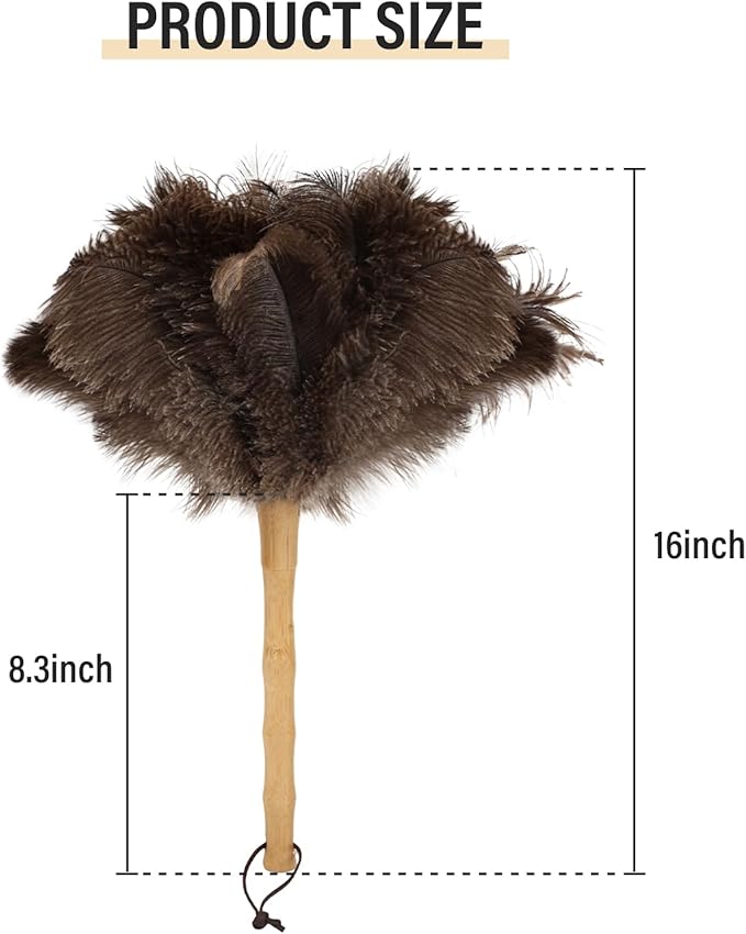 Feather Duster, Ostrich Feather Duster 16 Inch, Fluffy, Reusable, Eco-Friendly Natural Ostrich Feathers with Wooden Handle for Home, Car, and Office Cleaning(16 in)