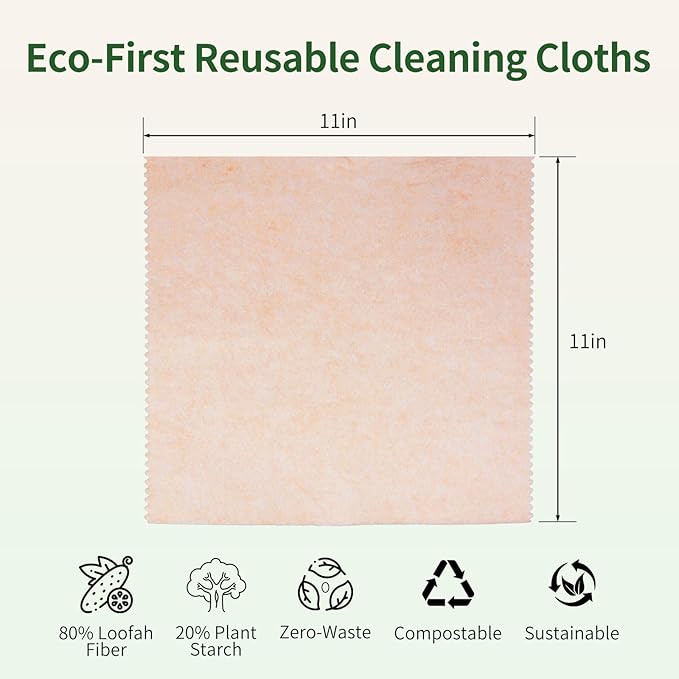 10-Pack Reusable Cleaning Cloths, 11"x11" Loofah Fiber, Upgraded Swedish Dishcloth, Super Absorbent Odor-Free, Thickened Durable for All-Surface Kitchen, Bathroom Cleaning