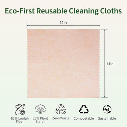 10-Pack Reusable Cleaning Cloths, 11"x11" Loofah Fiber, Upgraded Swedish Dishcloth, Super Absorbent Odor-Free, Thickened Durable for All-Surface Kitchen, Bathroom Cleaning