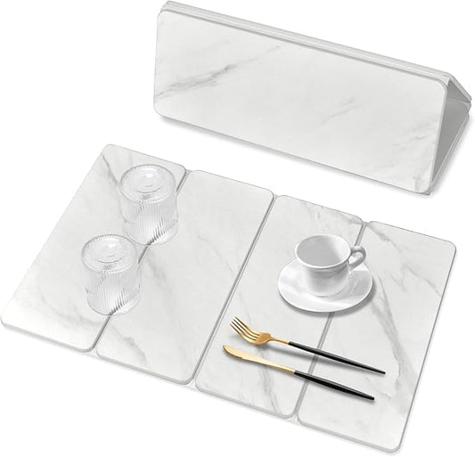 Large Stone Dish Drying Mats for Kitchen Counter, 24"(L)×16"(W) Marble pattern, Drying Collapsible Dish Drying Mat, Eco-Friendly Absorbent Diatomaceous Earth Mats for Dishes Bottles Cups