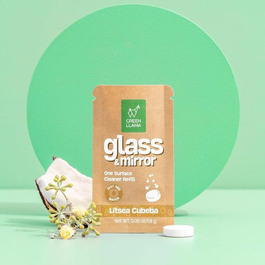 Green Llama Window and Glass Refill 8-Pack - Certified Compostable Packaging, Natural Cleaning Solution for Windows and Glass - Eco-Friendly and Sustainable