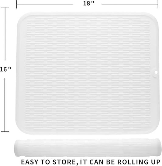 MicoYang Silicone Dish Drying Mat for Multiple Usage,Easy clean,Eco-friendly,Heat-resistant Silicone Mat for Kitchen Counter or Sink,Refrigerator or Drawer Liner Translucent XL 18 inches x 16 inches