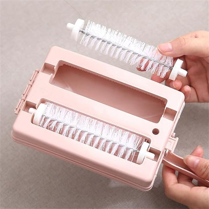 Carpet Debris Brush,Plastic Handheld Cleaning BrushMultifunctional Handheld Dual Roller Sofa Sweeping Carpet Cleaning Brush<1 Piece>Vacuum Cleaner (Pink)