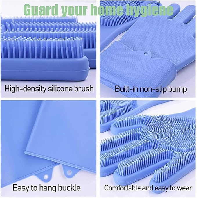 Louis Donné Magic Silicone Dishwashing Gloves with Scrubber - Reusable Rubber Scrubbing Gloves for Kitchen, Household Cleaning, Pet Grooming & Car Washing, Heat Resistant, 1 Pair