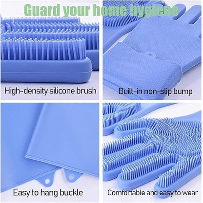 Louis Donné Magic Silicone Dishwashing Gloves with Scrubber - Reusable Rubber Scrubbing Gloves for Kitchen, Household Cleaning, Pet Grooming & Car Washing, Heat Resistant, 1 Pair