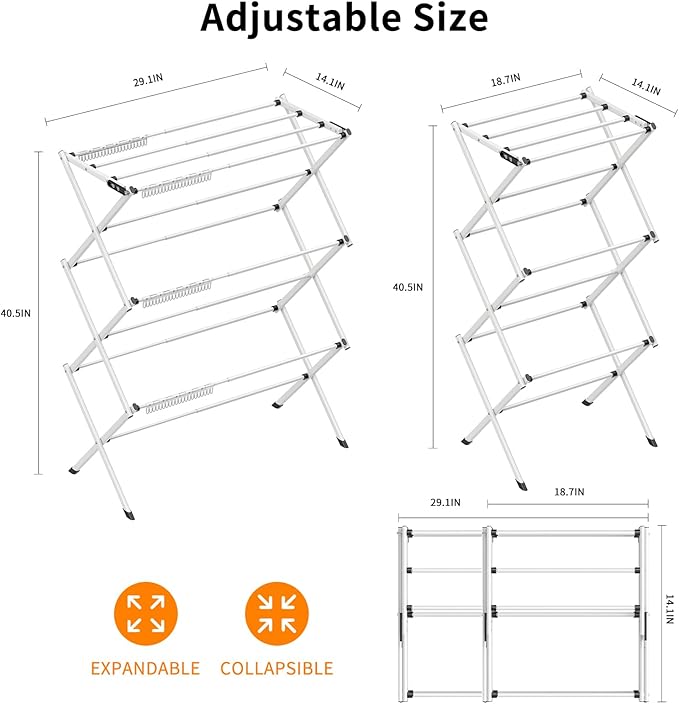 3 Tier Clothes Drying Rack, Foldable Drying Rack Clothing,Indoor & Outdoor Laundry Rack for Drying Clothes,Space-Saving Design, Metal Collapsible Dryer Racks for Laundry-White+Black