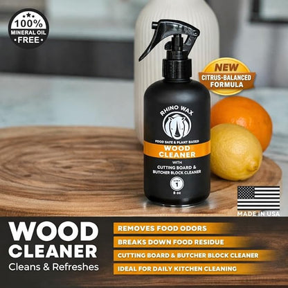 Wood Cleaner Spray – Cutting Board & Butcher Block Cleaner – Natural Vinegar Citrus Wood Surface Cleaner for Kitchen Wood Countertops & Bamboo Boards – Made in USA – New Formula