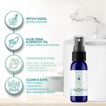 PRISTINE Toilet Paper Spray, As Seen on Shark Tank, Flushable Wipe Alternative, Personal Cleansing Bathroom Spray for Regular Toilet Tissue, Bidet Alternative, Made in USA, Fragrance Free, 1 oz Bottle