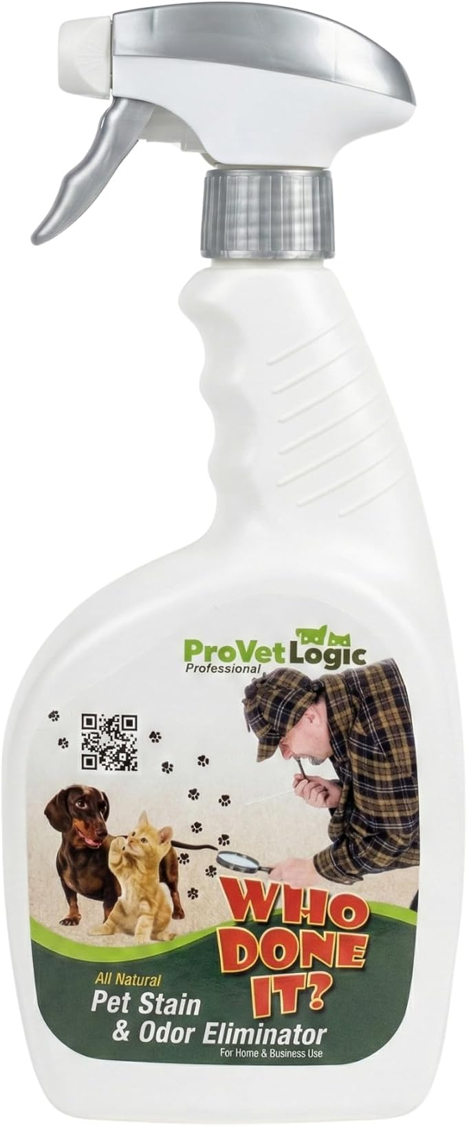 ProVetLogic Who Done It? - Pet Odor Eliminator for Home - Pet Stain Remover for Carpet, Couch, Bed - All Natural Cat & Dog Urine Enzyme Cleaner - Fresh Linen Scent - 32oz Spray Bottle