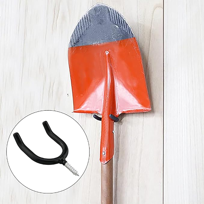 4PCS Screw In U shaped Hook Heavy Duty Wall Mounted Practical Hanging Hook for Garden Tools Shovels Rakes Rack Black