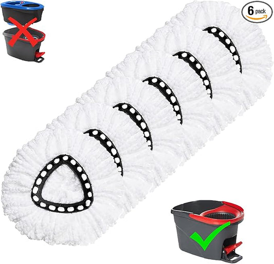 6 Pack Mop Replacement Heads for O-Ceda EasyWrin Spin Mop, Microfiber Spin Mop Refills, Easy Cleaning Mop Head Replacement White