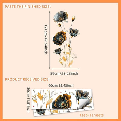 3D Wall Stickers Black Gold Floral Wall Art Decal Decor for Bedroom Living Room Offices Home Decoration