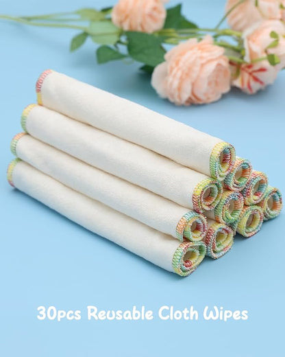 Babygoal 30PCS Reusable Diaper Wipes, Natural Unbleached Baby Face Wipes, Soft Sturdy, 8 x 8 Inches, 30BW02-B