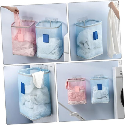 Holibanna Wall Mounted Foldable Laundry Basket Blue Cloth Storage Container for Dirty Clothes Eco-friendly Bathroom Organizer Space-saving Design for Home Use