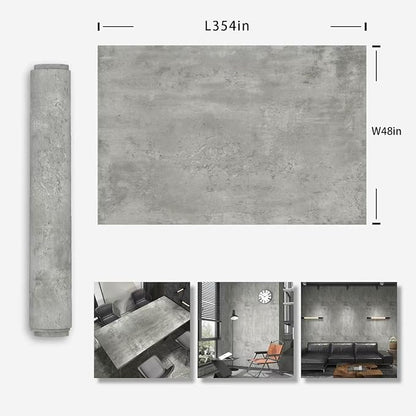 48"x354" Extra Wide Big Roll Light Grey Concrete Wallpaper Peel Stick Thick Grey Concrete Contact Paper Adhesive Removable Waterproof Vinyl Matte Industrial Wall Paper for Gym Bathroom Cafe