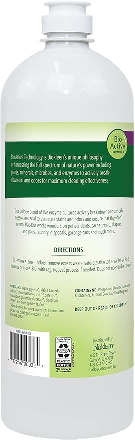 Biokleen Bac-Out Stain+Odor Remover, Destroys Stains & Odors Safely, for Pet Urine, Laundry, Diapers, Wine, Carpets, More, Eco-Friendly, Non-Toxic, Plant-Based, 32 Ounces (Pack of 2)