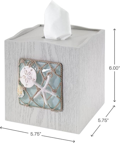 Avanti Linens - Tissue Box Cover, Decorative Resin Cover, Beach Inspired Bathroom Accessories (Seaglass Collection)