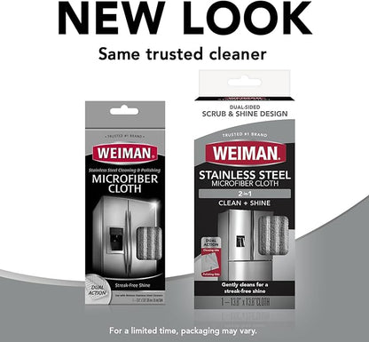 Weiman Microfiber Cloth for Stainless Steel, Safely Traps and Removes Dirt, Oil and Grime to Protect from Scratches 13.8" x 13.8" (Pack of 2)