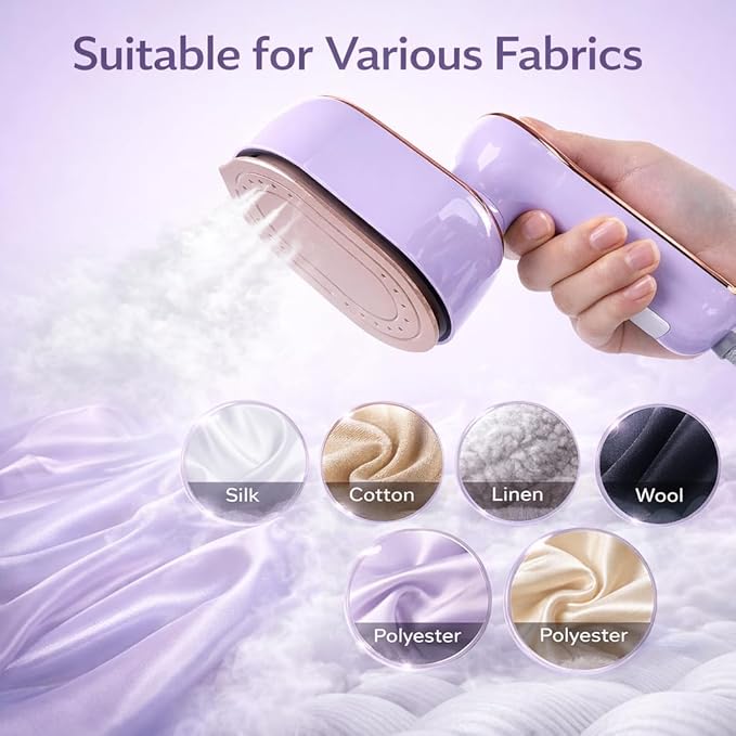 1000W Travel Steamer for Clothes, Portable 2-in-1 Handheld Steamer & Iron, 20s Fast Heat-Up, Sharp-Corner Detail Panel, Foldable 180° Handle, Compact for Home & Travel (Grape Purple)