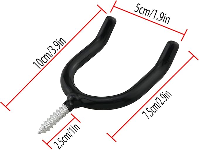 4PCS Screw In U shaped Hook Heavy Duty Wall Mounted Practical Hanging Hook for Garden Tools Shovels Rakes Rack Black