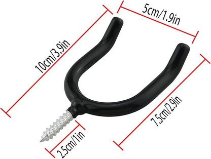 4PCS Screw In U shaped Hook Heavy Duty Wall Mounted Practical Hanging Hook for Garden Tools Shovels Rakes Rack Black