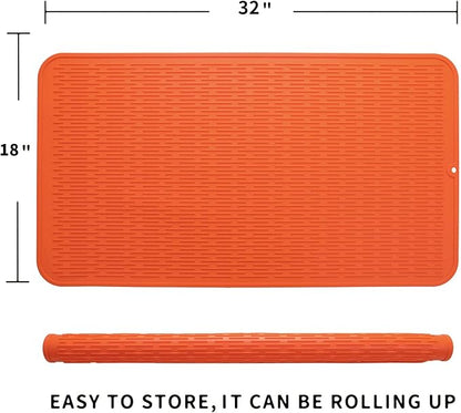 MicoYang Silicone Dish Drying Mat for Multiple Usage,Easy clean,Eco-friendly,Heat-resistant Silicone Mat for Kitchen Counter or Sink,Refrigerator or Drawer Liner Orange 4XL 32 inches x 18 inches