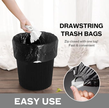 1.3 Gallon 100 Counts Strong Drawstring Trash Bags Garbage Bags by RayPard, 1, 1.2, 1.3 Gal Small Plastic Bags, Trash Can Liners for Home Office Kitchen Bathroom Bedroom, Waste Basket Liners (Black)