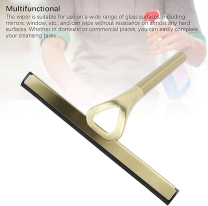 CHICIRIS 304 Stainless Steel Shower Squeegee, All Purpose Bathroom Cleaner Tool for Shower Glass Door Tile Wall Mirror Car, with Silicone Wiper and Suction Cup Hook (Gold)