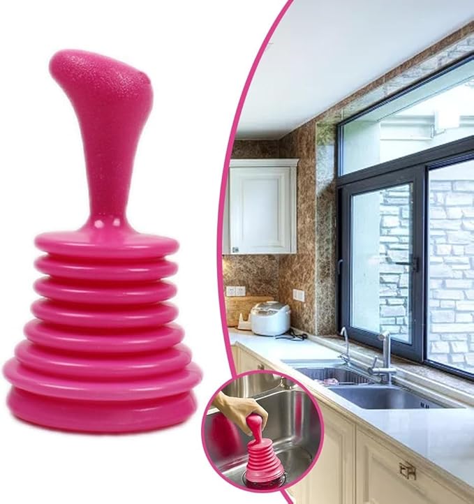 Kitchen Sink Drain Plunger, PP Bellows Air Pressure Tool for Toilet Bowl Unclogging, High Power Squeeze Cleaner for Bathroom Shower Clog Removal, Bathtub Drain Hair Remover(Rose Red)