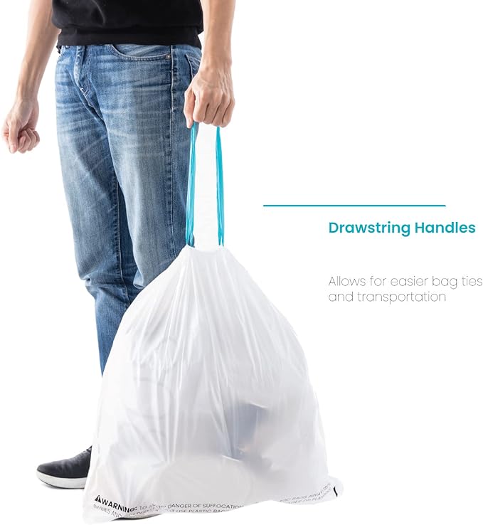 Home Zone Living 2-Pack 8 Gallon Kitchen Trash Bags with Drawstring Handles, Heavy Duty Custom Fit Design for Standard 30 Liter Kitchen Trash Cans, Code 30S, 60-Count