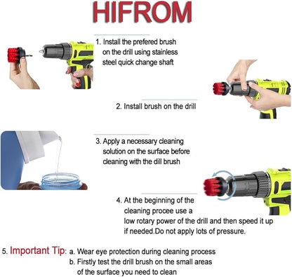 HIFROM Drill Brush - 4 inch Power Drill Attachment Soft Bristle White Quick Change Shaft Scrub Cleaning Brush for Carpet, Upholstery, Leather, Glass (White)