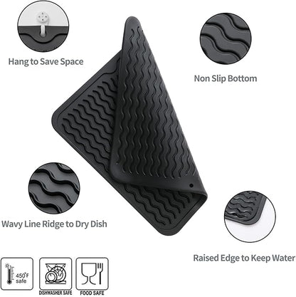 MicoYang Silicone Dish Drying Mat for Multiple Usage,Easy clean,Eco-friendly,Heat-resistant Silicone Mat for Kitchen Counter or Sink,Refrigerator or Drawer liner Black M 12 inches x 12 inches
