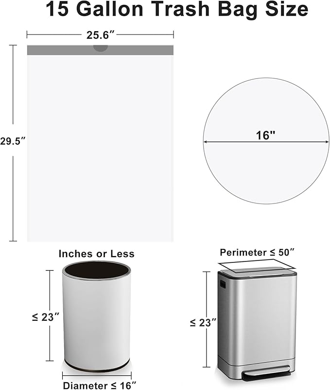 15 Gallon Trash Bags Drawstring,Tall Kitchen Trash Bags,50 Liter White Garbage Bags Kitchen,33 Count