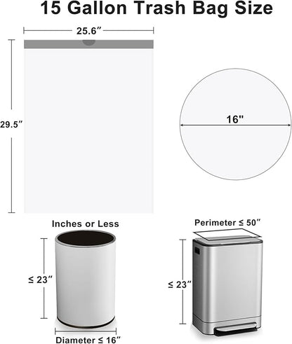 15 Gallon Trash Bags Drawstring,Tall Kitchen Trash Bags,50 Liter White Garbage Bags Kitchen,33 Count