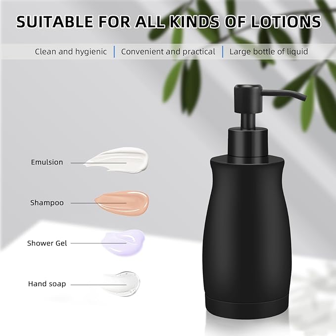 ARKTEK Matte Black Soap Dispenser Stainless Steel 13.5 OZ - Liquid Hand Lotion Dispenser Decor Refillable Dishwashing Soap Dispenser for Kitchen Bathroom Countertops Farmhouse College Dorm