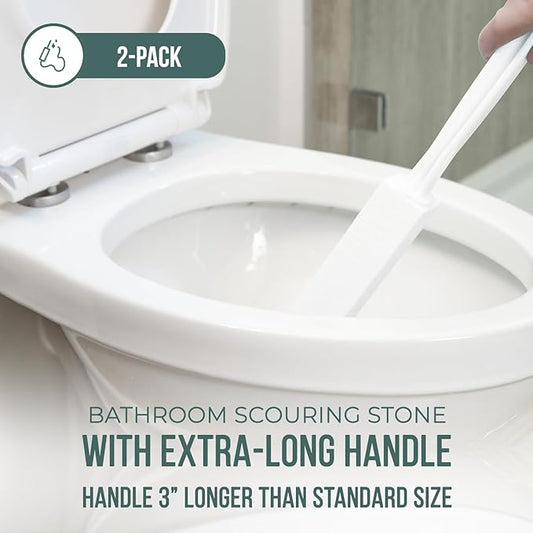 Powerstone Pumice Stone Toilet Bowl Cleaner with Extra Long Handle - 2 Pack | 3'' Longer Handle | Remove Hard Water Stains, Rings & Limescale from Toilets, Bathtubs, Sinks, Pools, BBQ