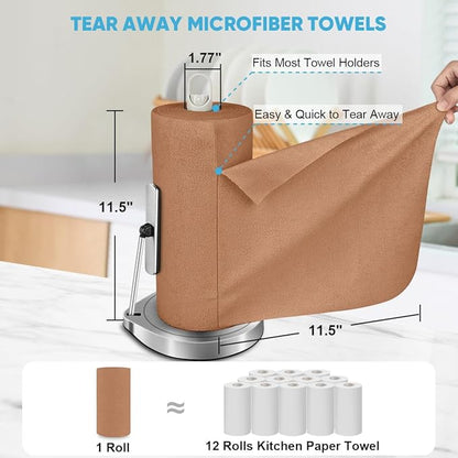 AIDEA Microfiber Cleaning Cloth Roll, 75PK, Reusable Paper Towels Tear Away Cloth, Microfiber Towels Washable Shop Rags, Lint Free Cleaning Rags for House, Kitchen, Window, 11.5"×11.5", Coffee